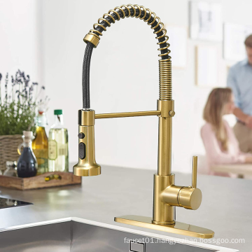 Aquacubic hot selling Solid Brass Cupc Certified Pull Down Spring Gold Single handle Kitchen Faucet